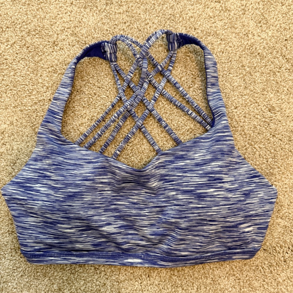 Queenie Ke Sports Bra Womens Medium Blue Space Dye Strappy Crisscross Back